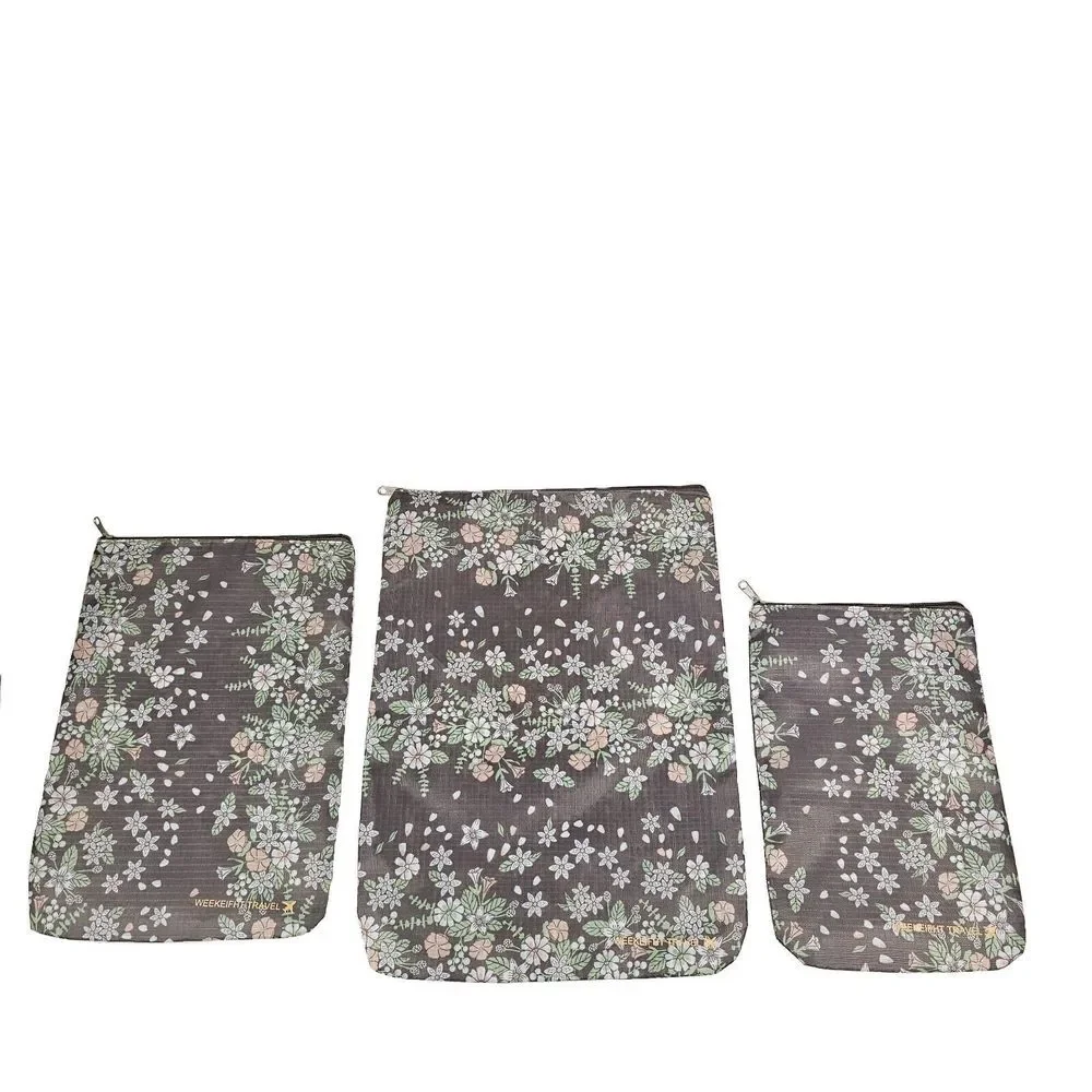 Weekeight Travel Make-Up Organizer Bag Zipper Pouch Floral Gray Multi - 3 Pieces